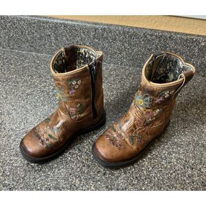 Shyanne Toddler Little Girls Sz 7D Knee High Brown Leather Embroidered Zip Boots